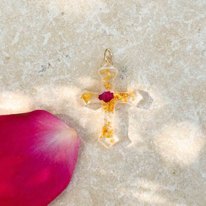 St. Therese gold cross & heart of rose