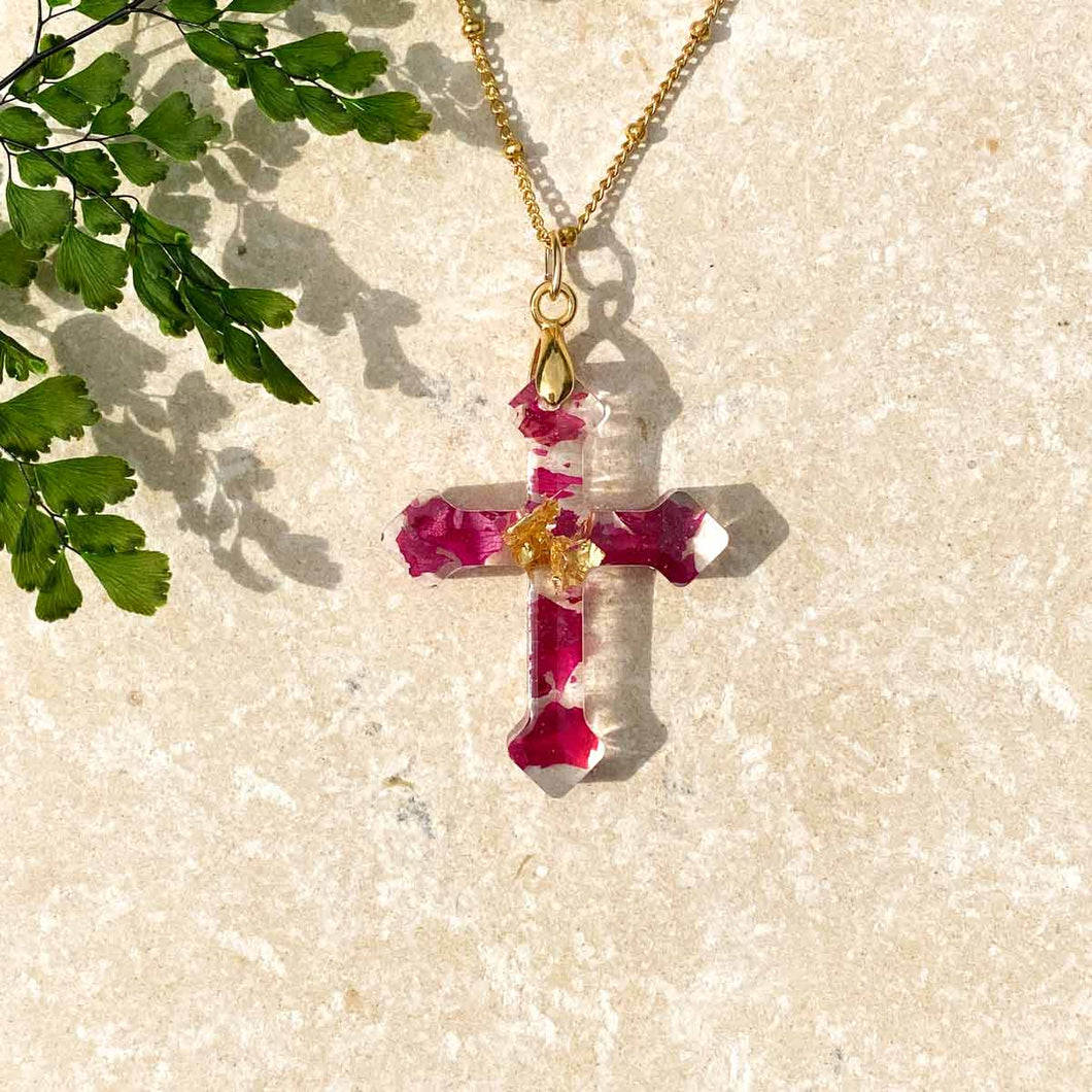 St. Therese rose & gold cross