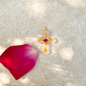 St. Therese gold cross & heart of rose